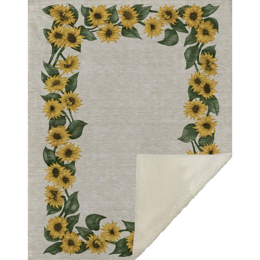 50" X 70" Beige And Yellow Sunflower Floral Microfiber Plush Throw Blanket HomeRoots
