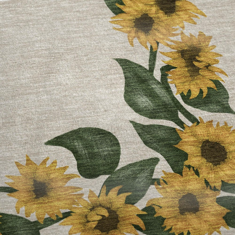 50" X 70" Beige And Yellow Sunflower Floral Microfiber Plush Throw Blanket HomeRoots