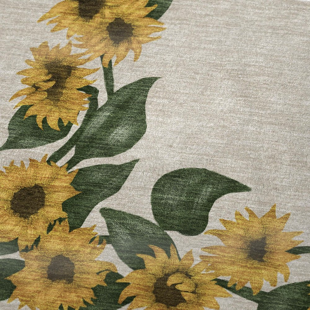 50" X 70" Beige And Yellow Sunflower Floral Microfiber Plush Throw Blanket HomeRoots