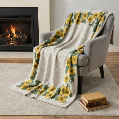 50" X 70" Beige And Yellow Sunflower Floral Microfiber Plush Throw Blanket HomeRoots
