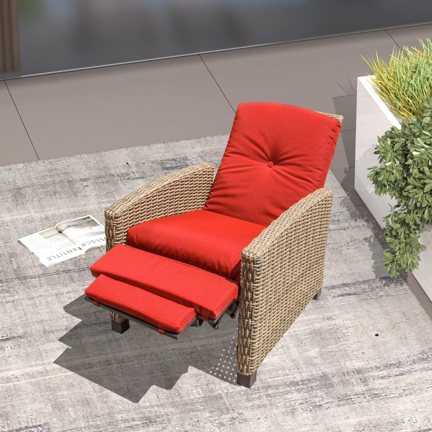 Domi Indoor & Outdoor Recliner, All-Weather Wicker Reclining Patio Chair - FurniFindUSA