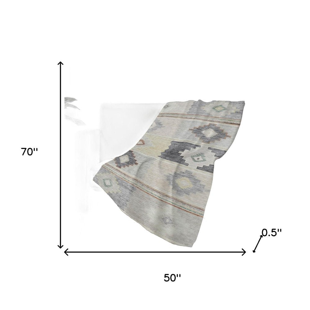 50" X 70" Gray Beige And Ivory Geometric Polyester Woven Plush Throw Blanket HomeRoots