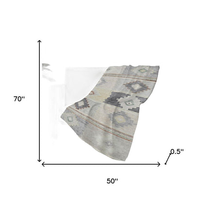 50" X 70" Gray Beige And Ivory Geometric Polyester Woven Plush Throw Blanket HomeRoots