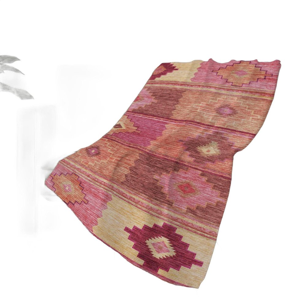 50" X 70" Pink Rust And Beige Geometric Polyester Woven Plush Throw Blanket HomeRoots
