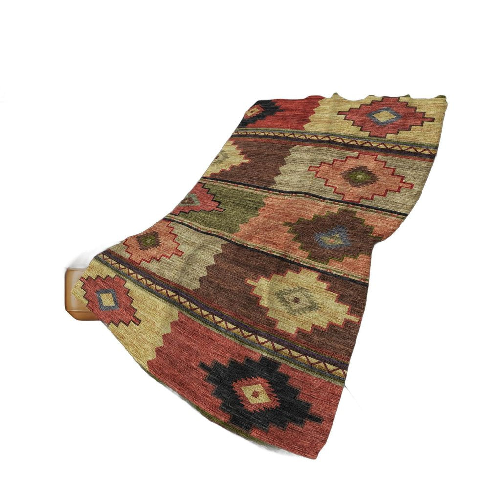 50" X 70" Rust Green And Beige Geometric Plush Throw Blanket HomeRoots