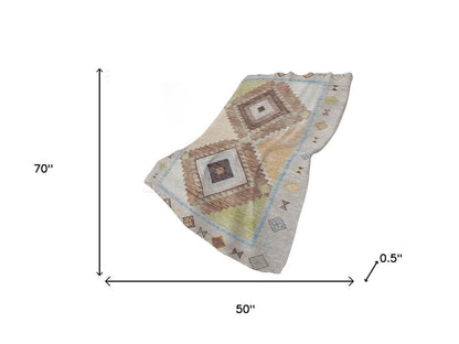 50" X 70" Taupe Beige And Brown Geometric Plush Throw Blanket HomeRoots