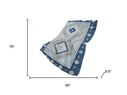 50" X 70" Blue And Ivory Geometric Polyester Woven Plush Throw Blanket HomeRoots
