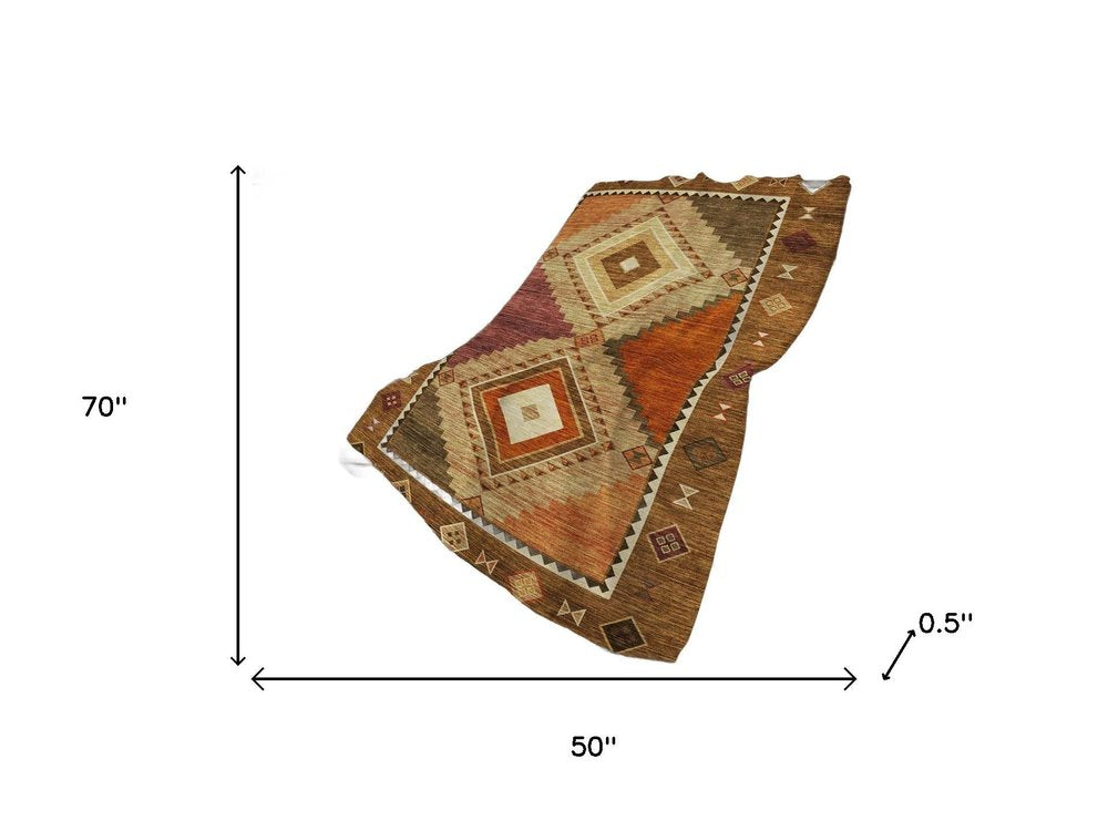 50" X 70" Brown Walnut And Beige Geometric Polyester Woven Plush Throw Blanket HomeRoots