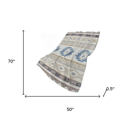 50" X 70" Taupe Blue And Ivory Geometric Polyester Woven Plush Throw Blanket HomeRoots
