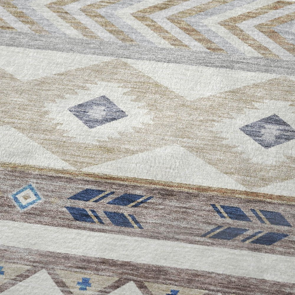 50" X 70" Taupe Blue And Ivory Geometric Polyester Woven Plush Throw Blanket HomeRoots