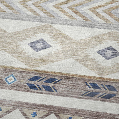 50" X 70" Taupe Blue And Ivory Geometric Polyester Woven Plush Throw Blanket HomeRoots