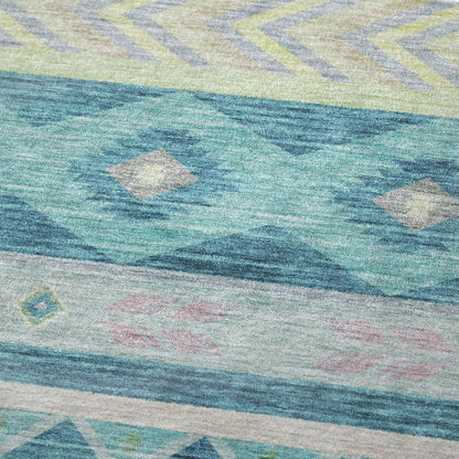 50" X 70" Teal Lime Green And Beige Geometric Polyester Woven Plush Throw Blanket HomeRoots