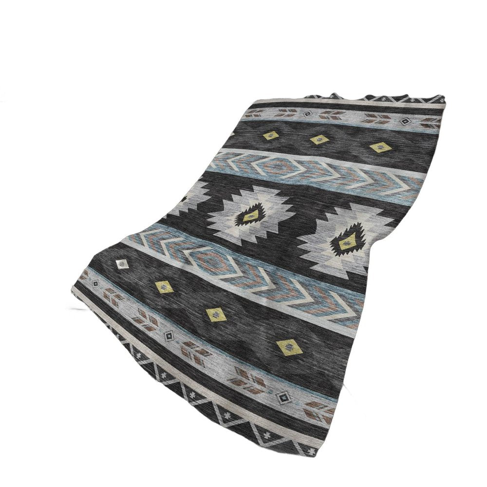 50" X 70" Midnight Silver And Blue Geometric Polyester Woven Plush Throw Blanket HomeRoots