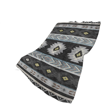 50" X 70" Midnight Silver And Blue Geometric Polyester Woven Plush Throw Blanket HomeRoots