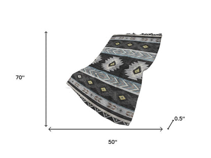 50" X 70" Midnight Silver And Blue Geometric Polyester Woven Plush Throw Blanket HomeRoots