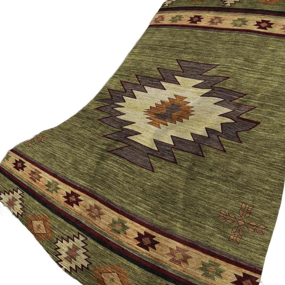 50" X 70" Green Rust And Gold Geometric Polyester Woven Plush Throw Blanket HomeRoots