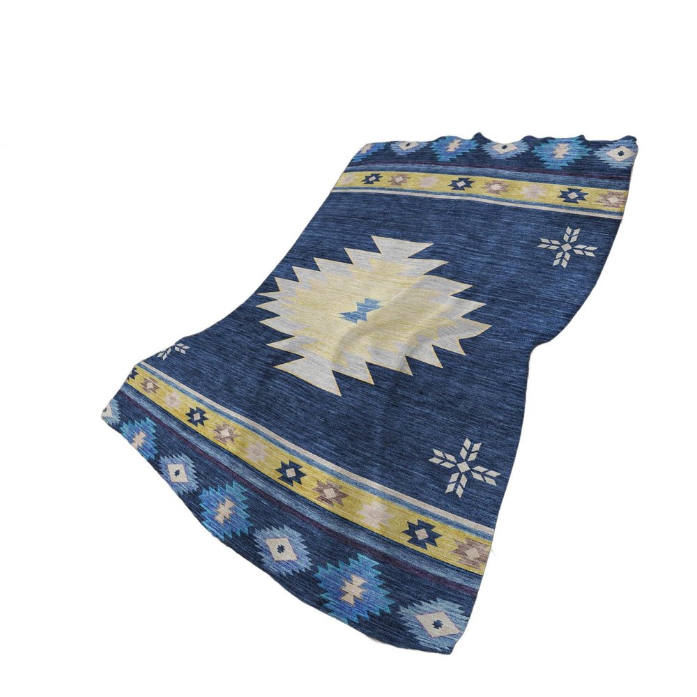 50" X 70" Blue Yellow And Silver Geometric Polyester Woven Plush Throw Blanket HomeRoots