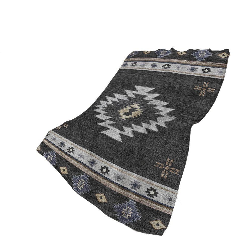 50" X 70" Midnight Gray And Beige Geometric Plush Throw Blanket HomeRoots