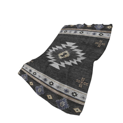 50" X 70" Midnight Gray And Beige Geometric Plush Throw Blanket HomeRoots
