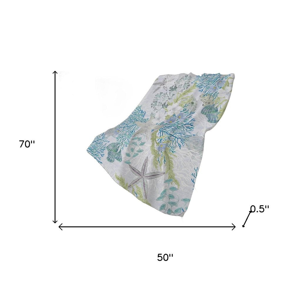 50" X 70" Aqua Ivory And Gray Floral Polyester Woven Plush Throw Blanket HomeRoots