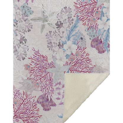 50" X 70" Raspberry Gray And Ivory Floral Polyester Woven Plush Throw Blanket HomeRoots