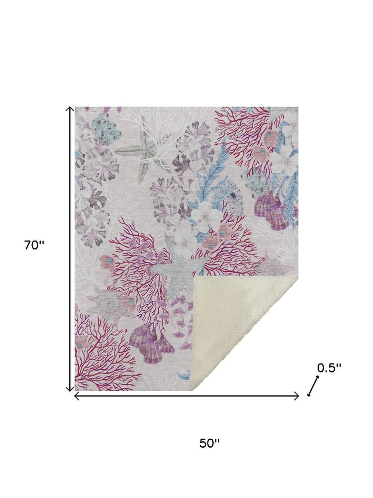 50" X 70" Raspberry Gray And Ivory Floral Polyester Woven Plush Throw Blanket HomeRoots