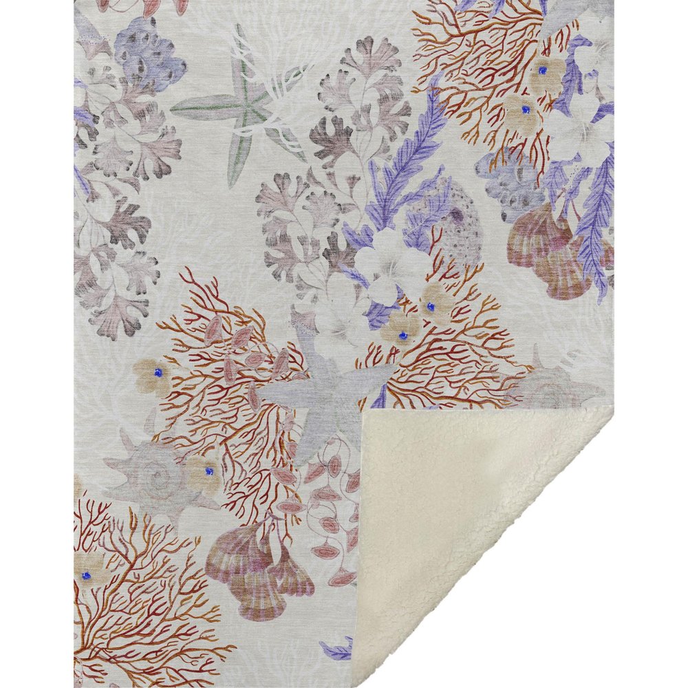 50" X 70" Ivory Plum And Burgundy Floral Polyester Woven Plush Throw Blanket HomeRoots