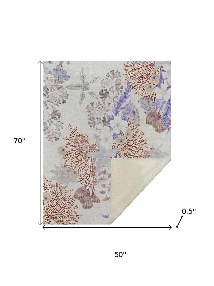 50" X 70" Ivory Plum And Burgundy Floral Polyester Woven Plush Throw Blanket HomeRoots