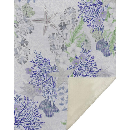 50" X 70" Blue Green And Gray Floral Polyester Woven Plush Throw Blanket HomeRoots