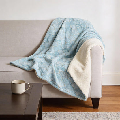 50" X 70" Aqua And Ivory Microfiber Animal Print Plush Throw Blanket HomeRoots