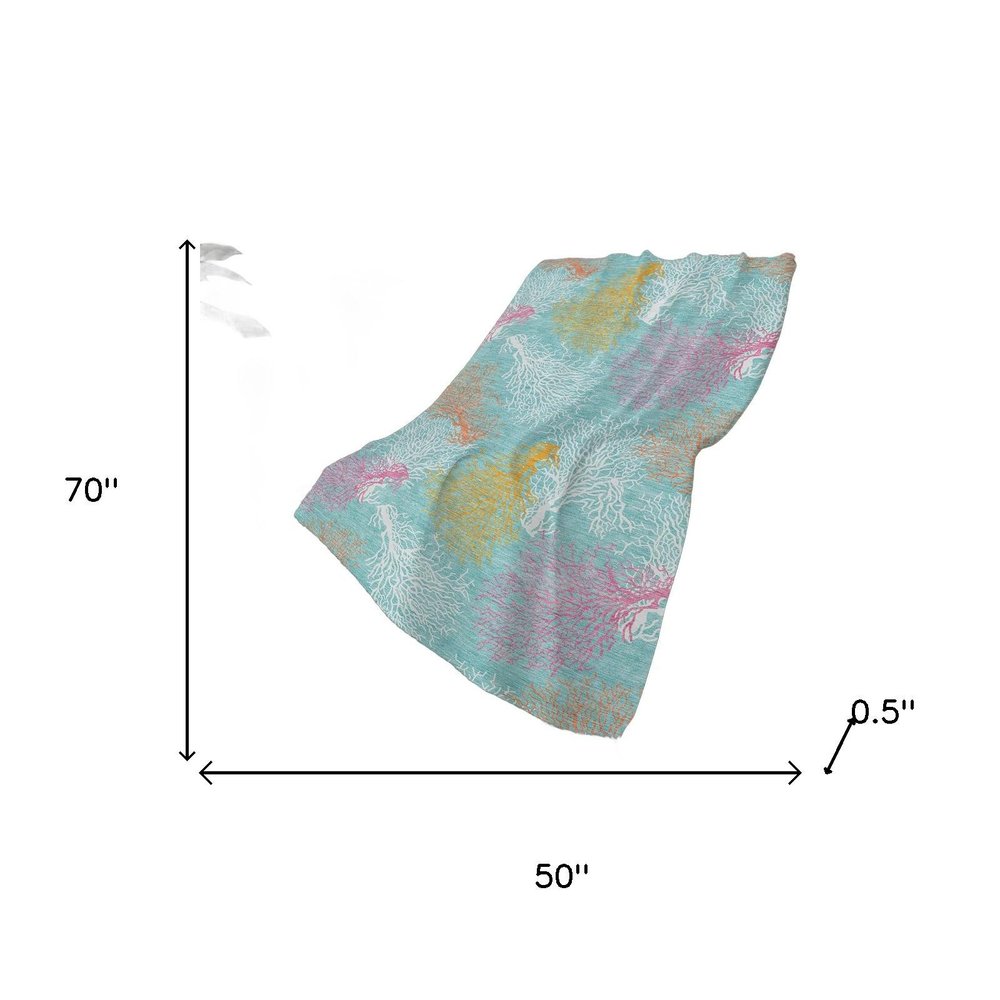 50" X 70" Aqua Pink And Yellow Floral Polyester Woven Plush Throw Blanket HomeRoots