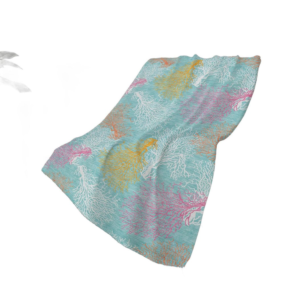50" X 70" Aqua Pink And Yellow Floral Polyester Woven Plush Throw Blanket HomeRoots