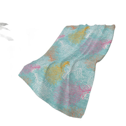 50" X 70" Aqua Pink And Yellow Floral Polyester Woven Plush Throw Blanket HomeRoots
