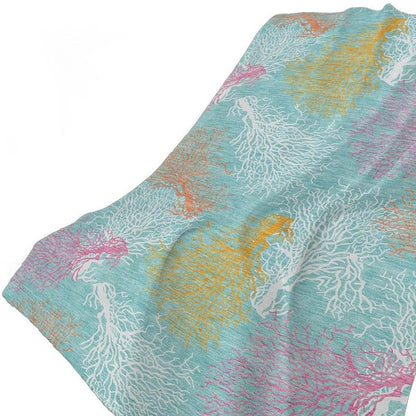 50" X 70" Aqua Pink And Yellow Floral Polyester Woven Plush Throw Blanket HomeRoots