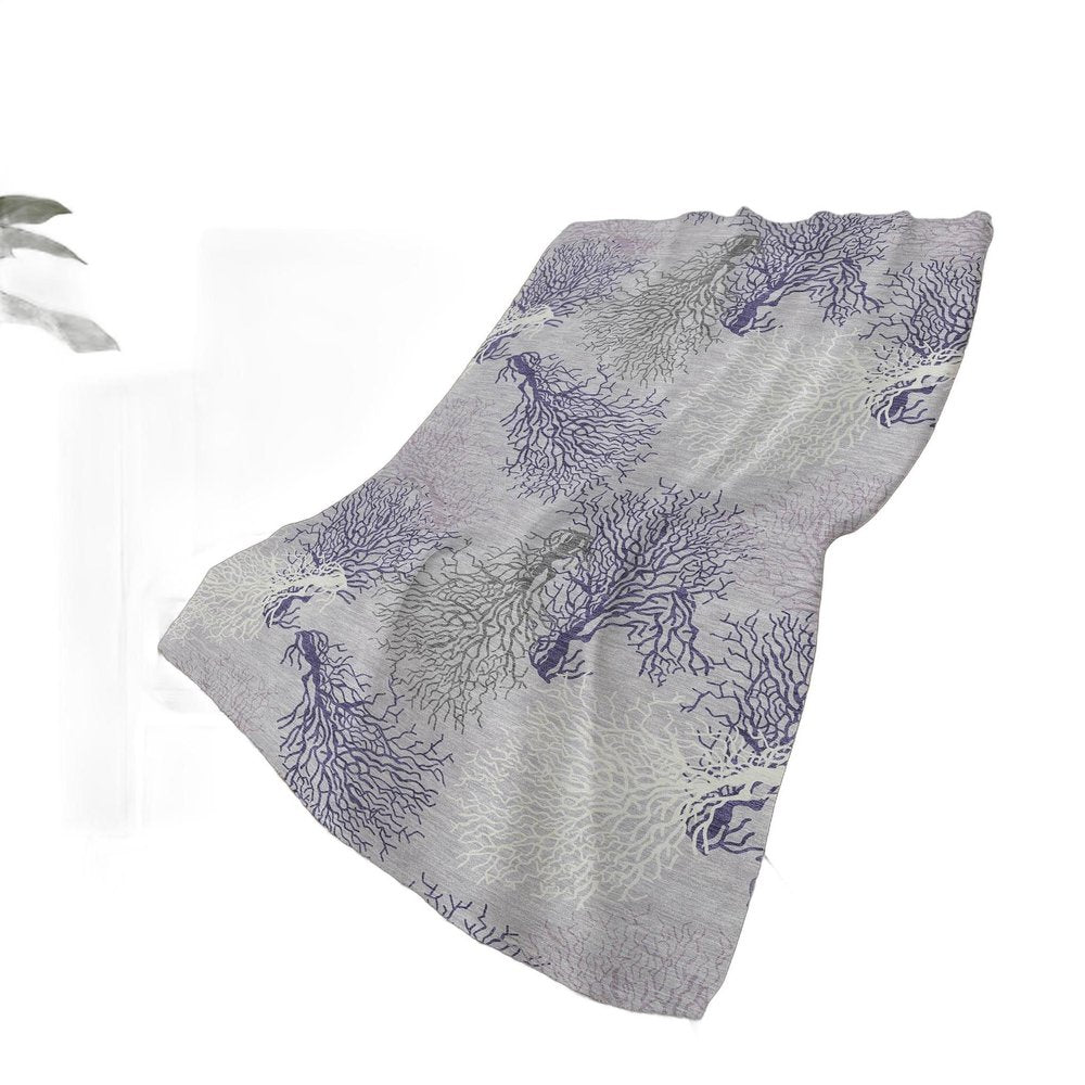 50" X 70" Purple Ivory And Gray Floral Plush Throw Blanket HomeRoots