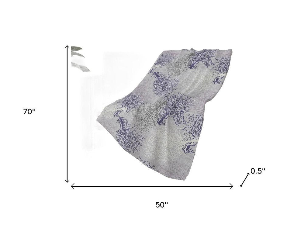 50" X 70" Purple Ivory And Gray Floral Plush Throw Blanket HomeRoots