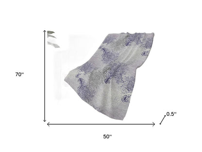 50" X 70" Purple Ivory And Gray Floral Plush Throw Blanket HomeRoots