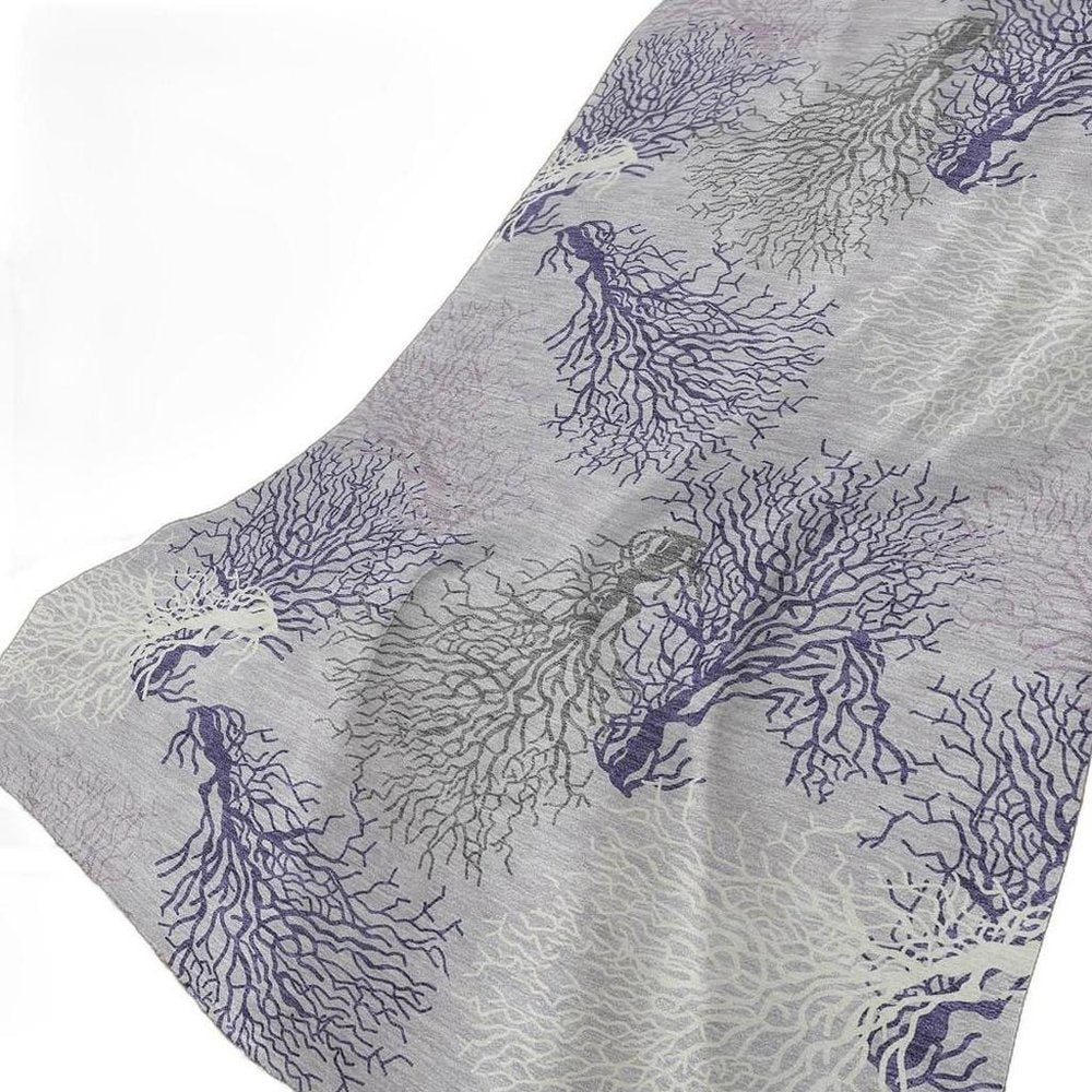 50" X 70" Purple Ivory And Gray Floral Plush Throw Blanket HomeRoots