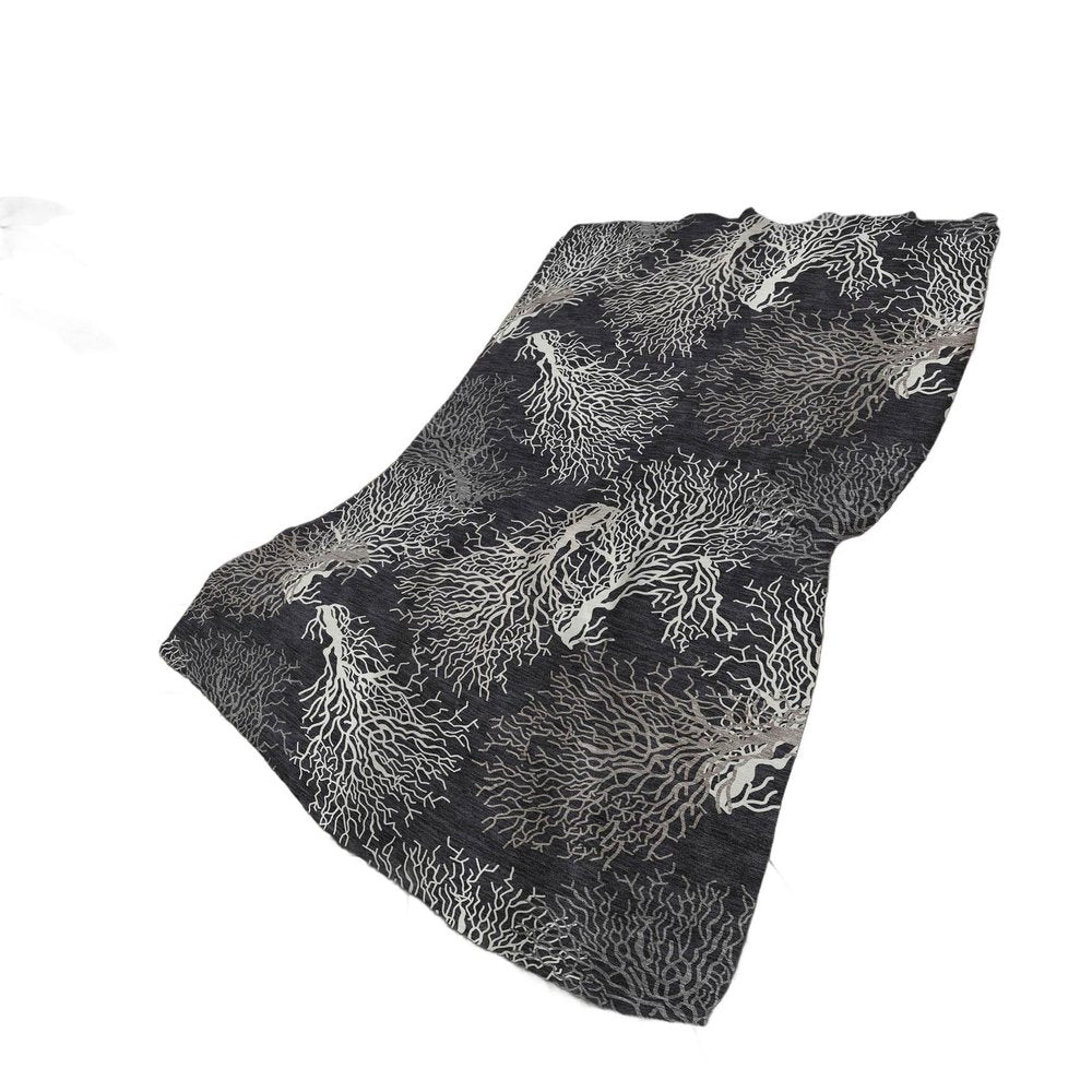 50" X 70" Midnight Ivory And Gray Floral Plush Throw Blanket HomeRoots
