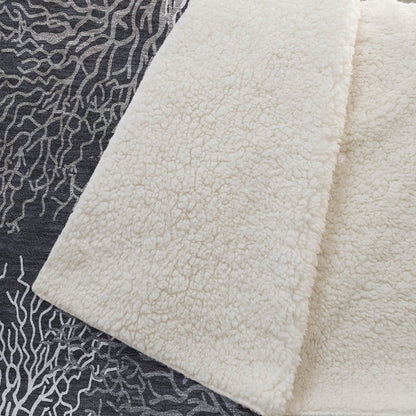 50" X 70" Midnight Ivory And Gray Floral Plush Throw Blanket HomeRoots