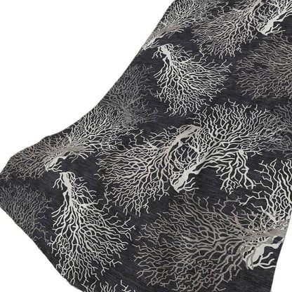 50" X 70" Midnight Ivory And Gray Floral Plush Throw Blanket HomeRoots