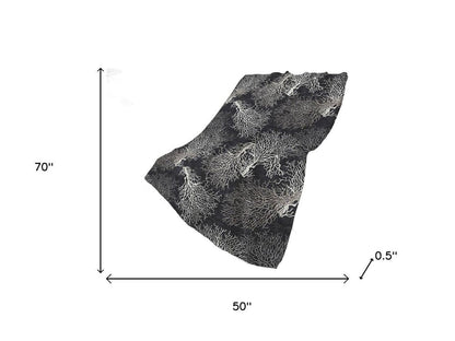 50" X 70" Midnight Ivory And Gray Floral Plush Throw Blanket HomeRoots