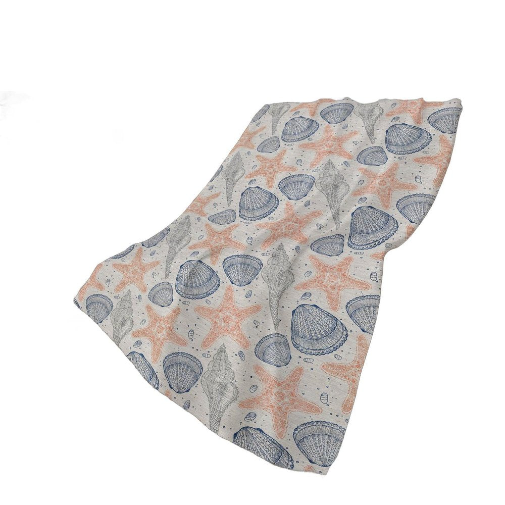 50" X 70" Peach Ivory And Blue Animal Print Polyester Woven Plush Throw Blanket HomeRoots