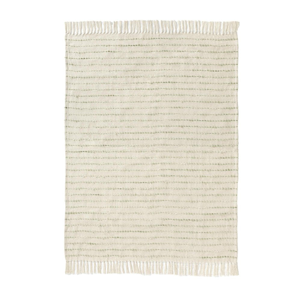 50" X 60" Ivory And Sage Striped Cotton Blend Throw Blanket HomeRoots