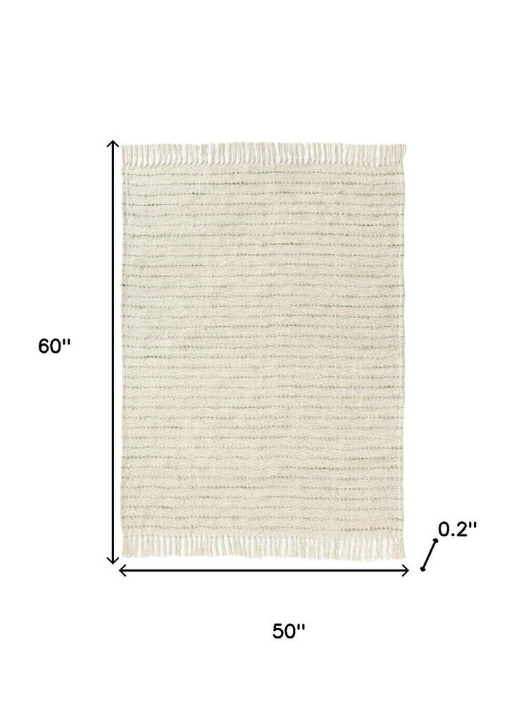 50" X 60" Ivory And Sage Striped Cotton Blend Throw Blanket HomeRoots