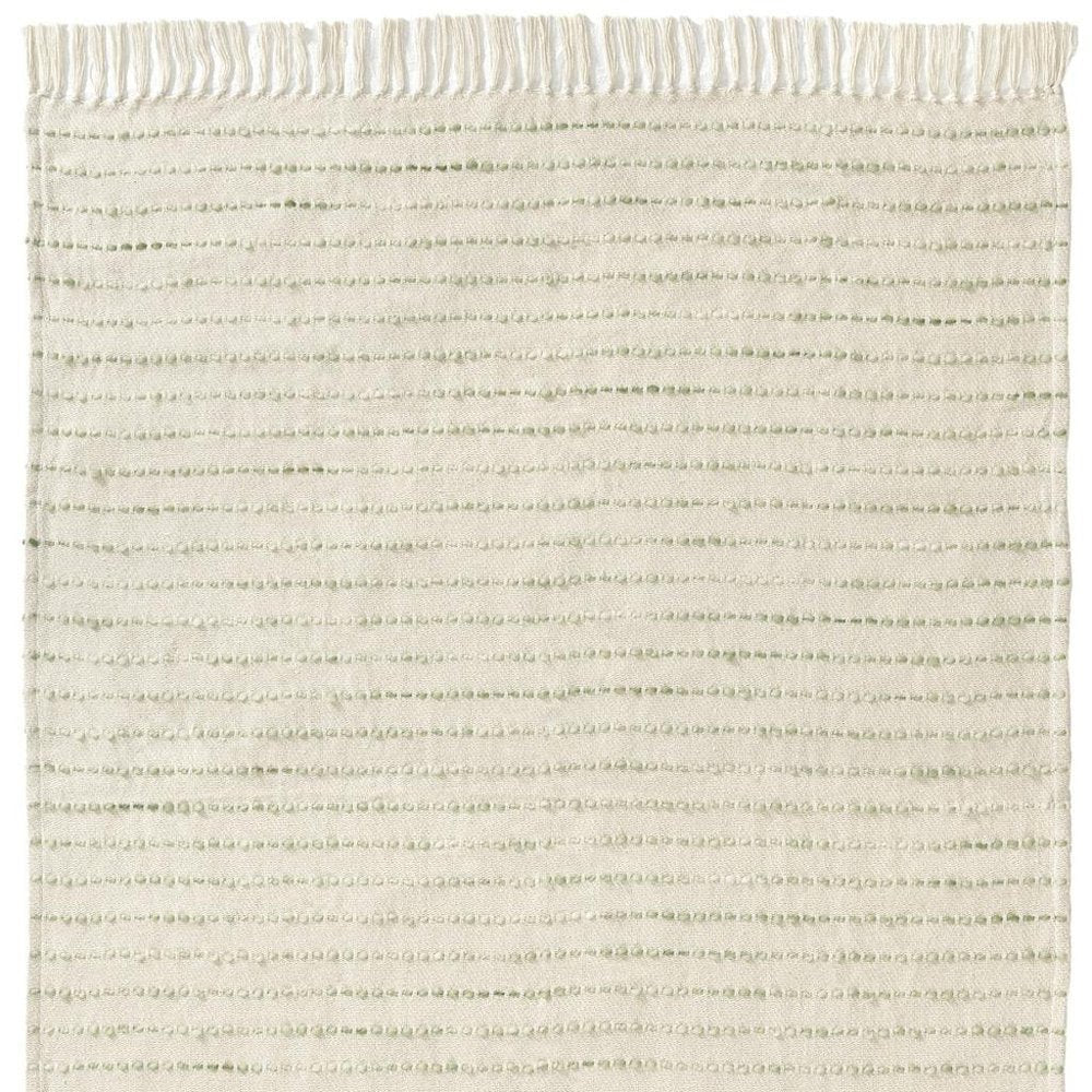 50" X 60" Ivory And Sage Striped Cotton Blend Throw Blanket HomeRoots