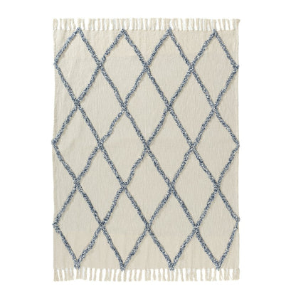 50" X 60" Ivory And Blue Argyle Cotton Woven Throw Blanket HomeRoots