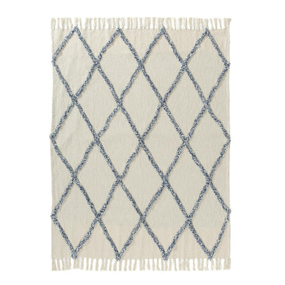 50" X 60" Ivory And Blue Argyle Cotton Woven Throw Blanket HomeRoots