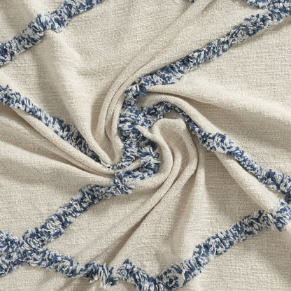 50" X 60" Ivory And Blue Argyle Cotton Woven Throw Blanket HomeRoots