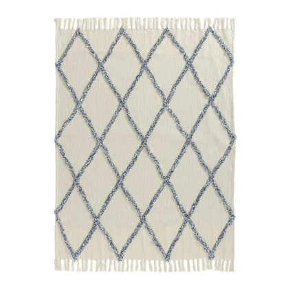 50" X 60" Ivory And Blue Argyle Cotton Woven Throw Blanket HomeRoots